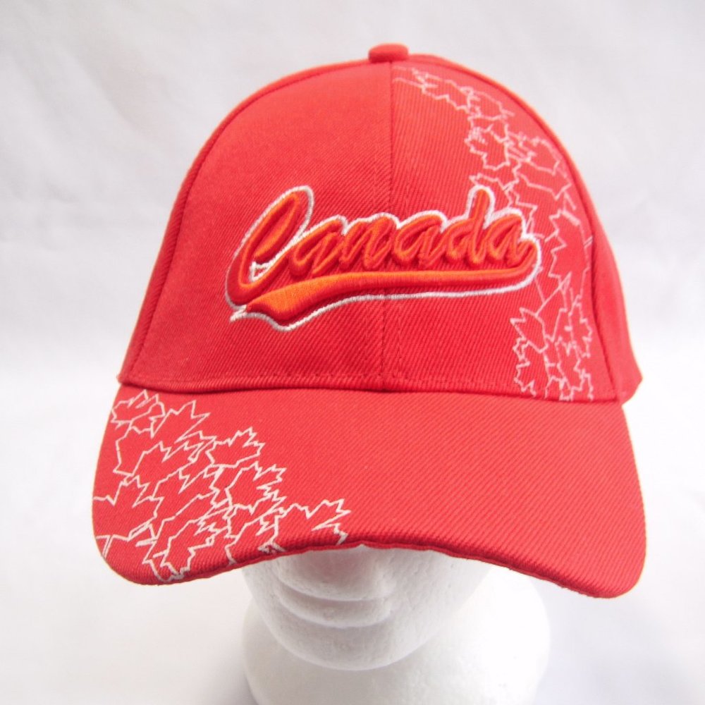 Red Canada Embossed Cap Adjustable Strap One Size Fits All